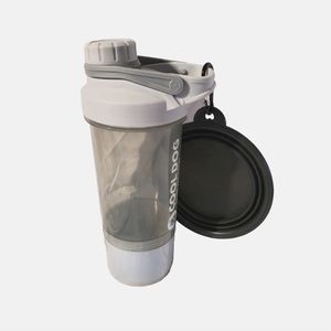 NEW Cool Dog Water Bottle w Treat Compartment & Collapsible Bowl Plastic GRAY